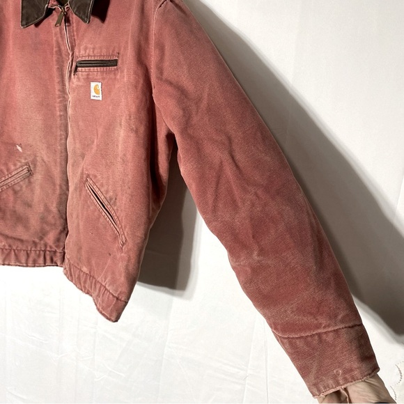 Vintage Carhartt WJO97 VRS Salmon Pink Duck Canvas Detroit Blanket Lined Coat XL - Picture 7 of 16